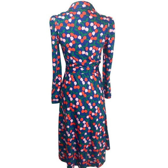 Boden Imogen Cherries Collar Dress Belted Ladies Size 2P Blue Pink Red - Picture 2 of 10
